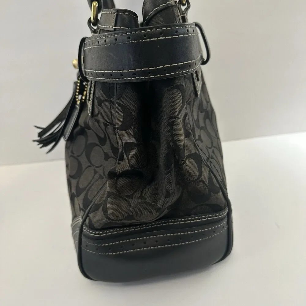 Coach Hampton Signature Carryall Satchel Purse Black Canvas #JG673-10509 - Picture 5 of 14